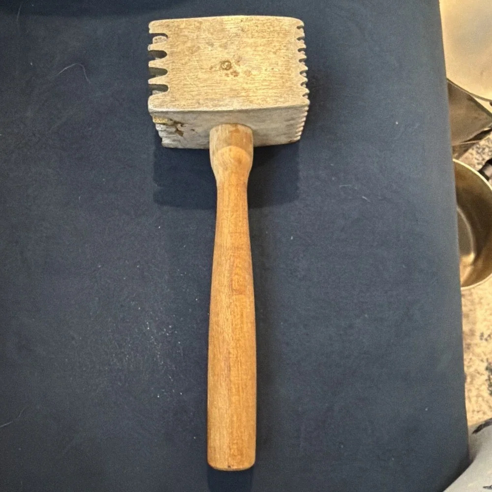 Vintage Large Heavy Duty Aluminum‎ Meat Tenderizer With Wood Handle